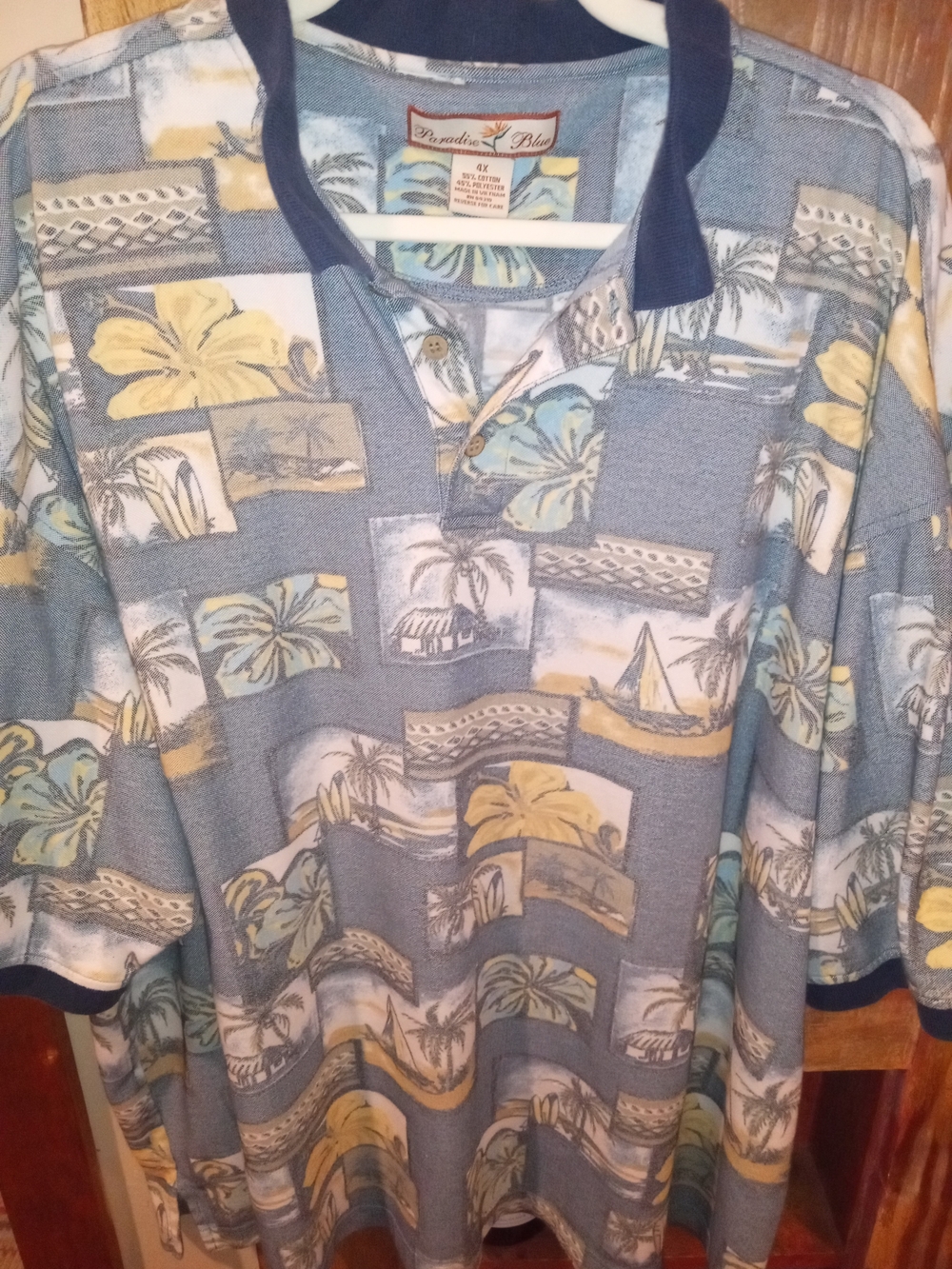 Paradise Blue Men's Blue Tropical Print Polo